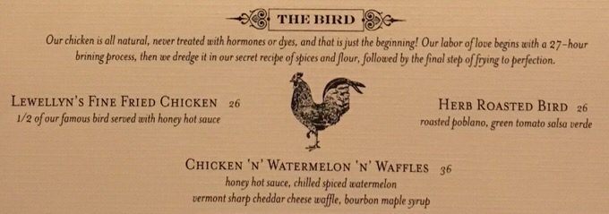 ヤードバードのフードメニュー チキン