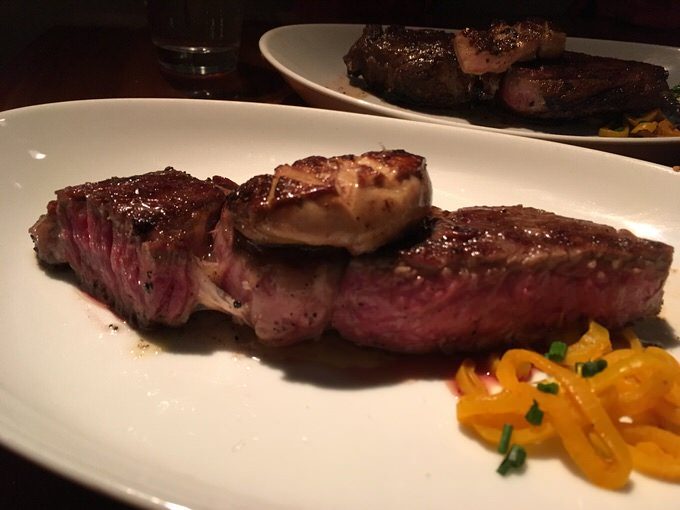 14oz DRY-AGED DELMONICO 熟成デルモニコ 72ドルとFOIE GRAS フォアグラ 18ドル