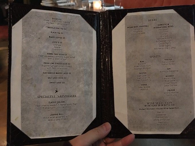 タンバ・ラウンジのドリンクメニュー