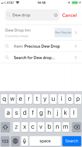 DoorDashでのお店検索方法 「Dew Drop Inn」で検索