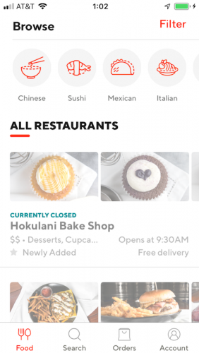 DoorDashでのお店検索方法 ブラウジング
