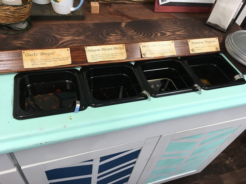 ガーリック醤油、チャイニーズスチーム醤油、ホームメイド醤油、サマートロピカル